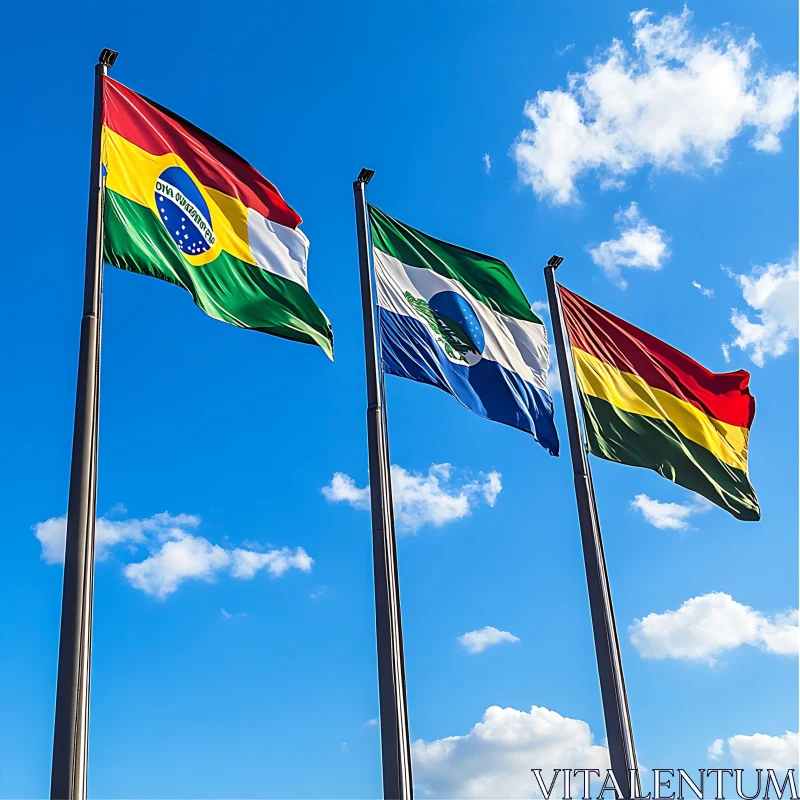 Flags Against a Blue Sky AI Image