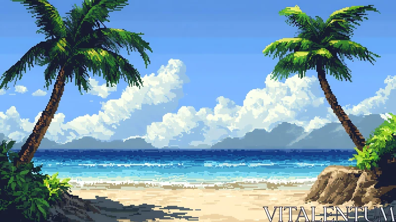 Pixel Art Beach Landscape AI Image