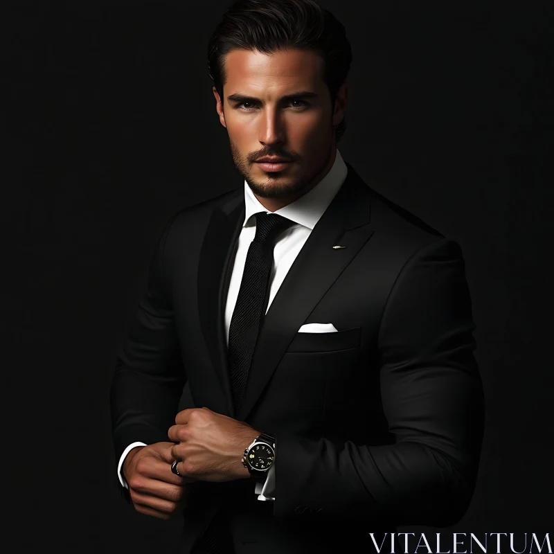 Sophisticated Businessman in Stylish Black Suit AI Image