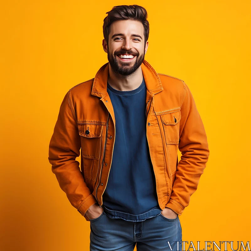 Happy Man in Casual Jacket Against Bright Background AI Image