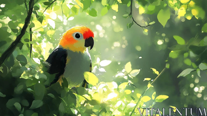 Colorful Parrot in Jungle Setting AI Image