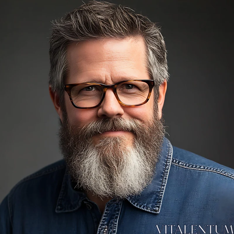 Middle-Aged Man in Glasses and Denim Shirt AI Image