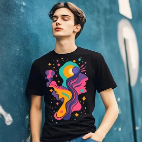 Fashionable Black T-Shirt with Vibrant Pattern