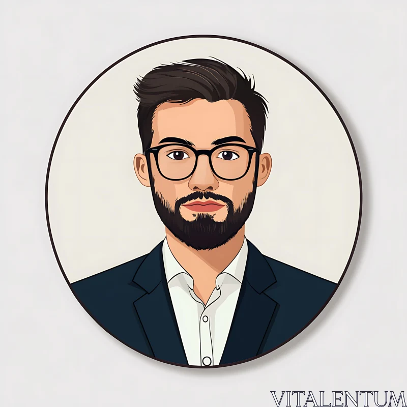 Cartoon Illustration of a Bearded Man in a Suit AI Image