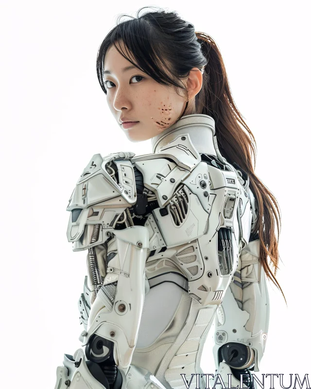 Cybernetic Female in Technological Suit AI Image