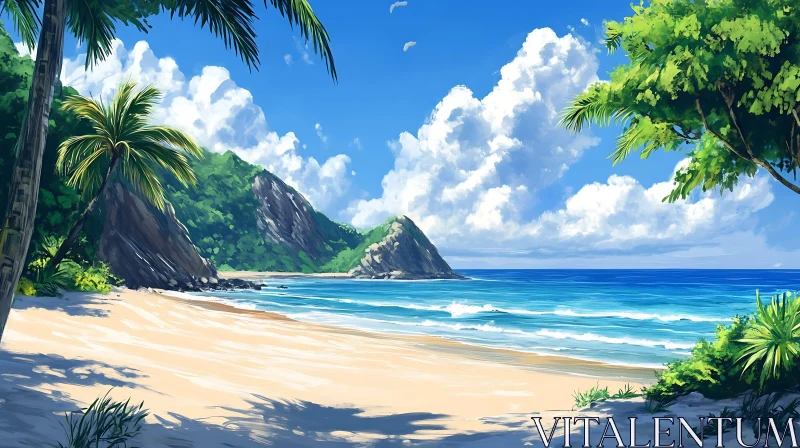 Idyllic Coastal Landscape with Golden Sands AI Image