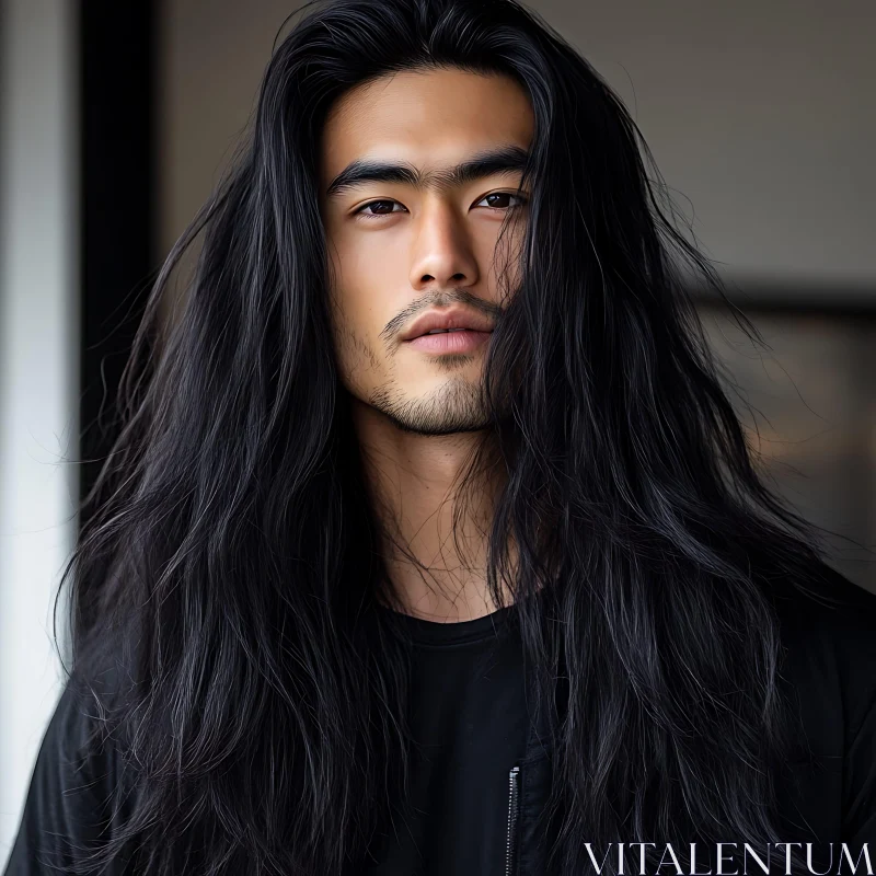 Man with Long Black Hair AI Image