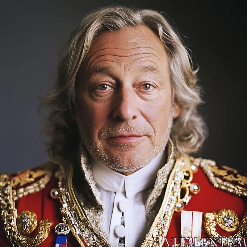 Dignified Middle-Aged Man in Ornate Ceremonial Dress AI Image