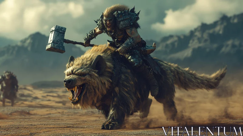 Warrior on Beast with Hammer AI Image