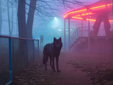 Eerie Neon Mist with Lone Wolf