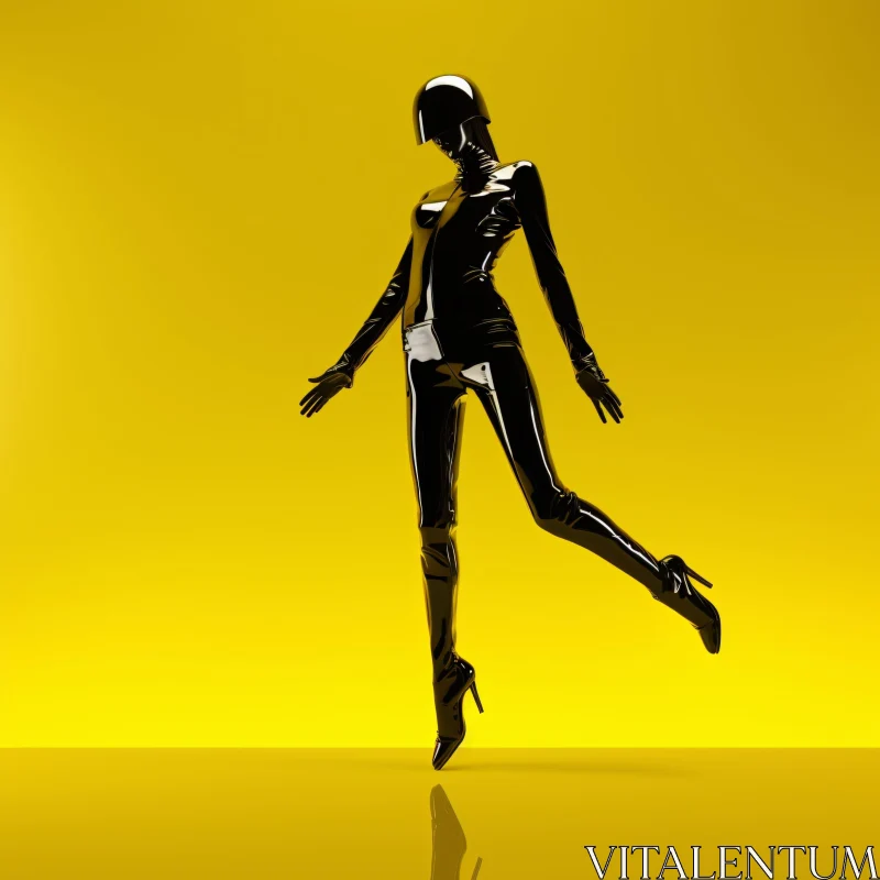 AI ART Sleek Black Fashion Figure on Yellow