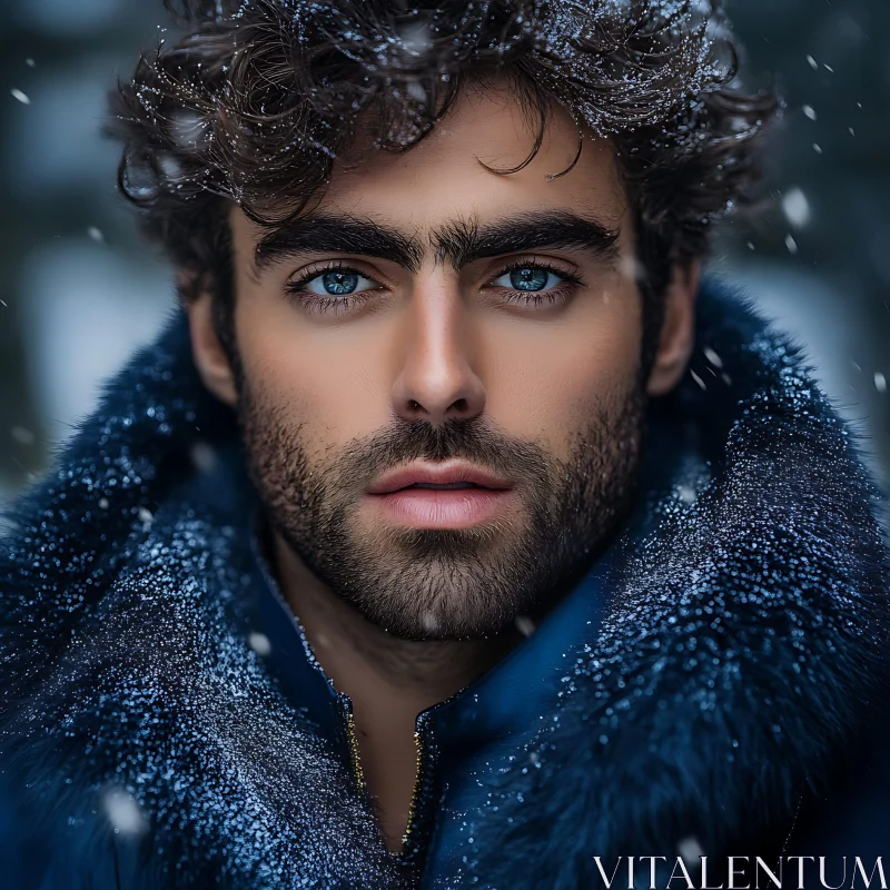 Snowy Winter Man Portrait AI Image