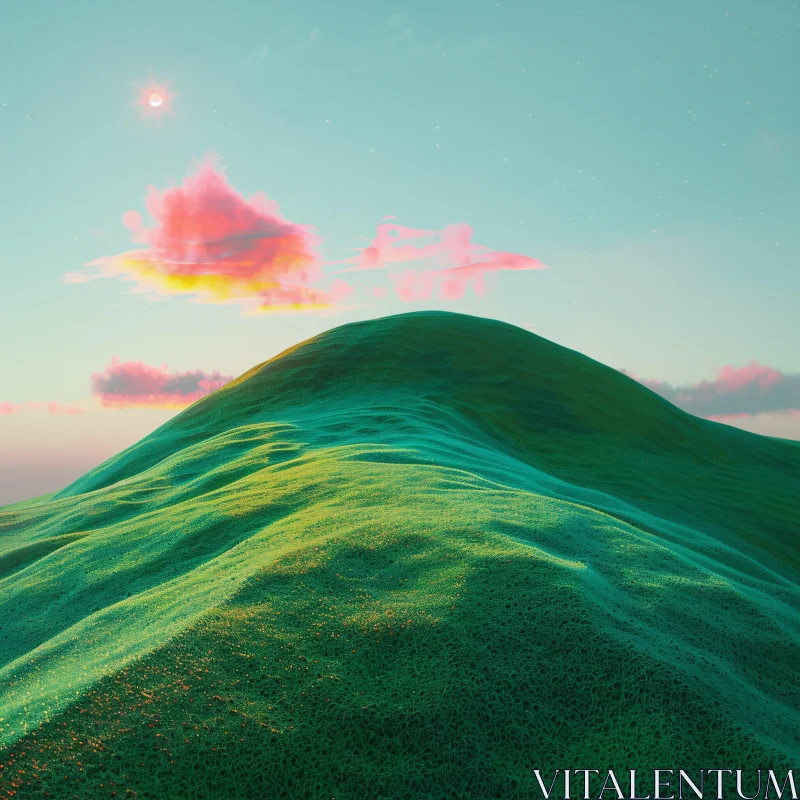 AI ART Tranquil Green Hill at Sunrise