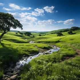 Tranquil Nature Scene with Hills and River