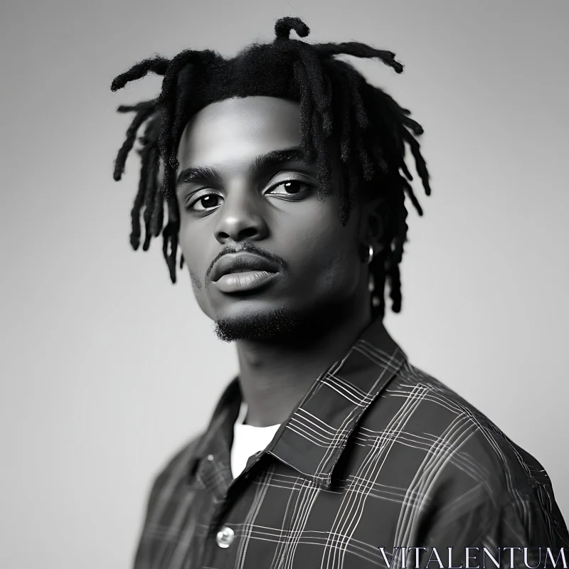 Thoughtful Man in Plaid Shirt with Dreadlocks AI Image