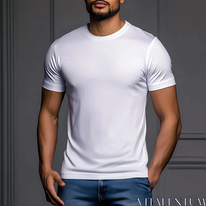 Men's Casual White T-Shirt and Jeans Outfit AI Image