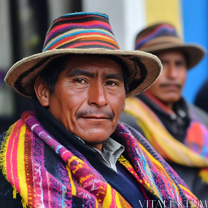 Traditional Portrait with Colorful Textiles AI Image