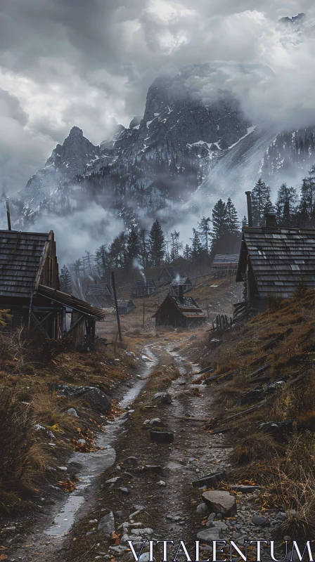 Atmospheric Village in the Mountains AI Image