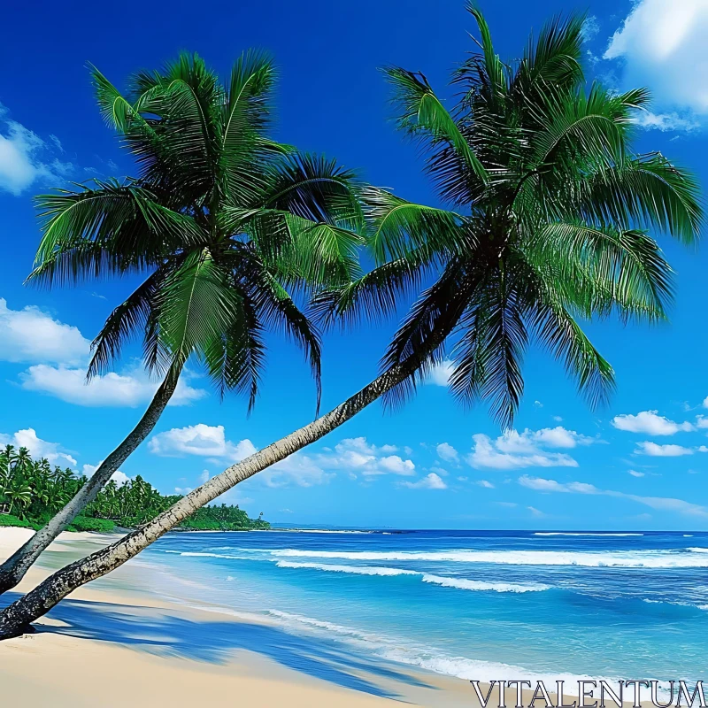 Serene Tropical Beach Scene with Palms AI Image