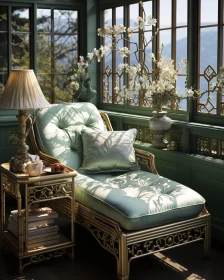 Serene Reading Nook in Luxurious Sunroom