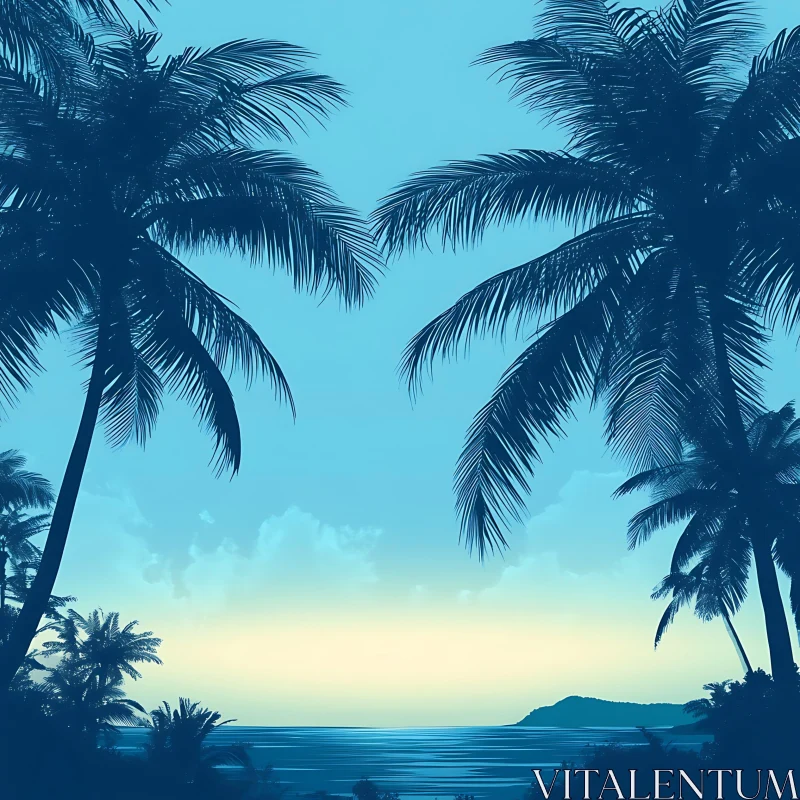 Idyllic Sunset on a Tropical Island with Palm Trees AI Image