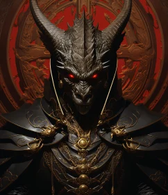 Regal Armored Demon with Intense Red Eyes