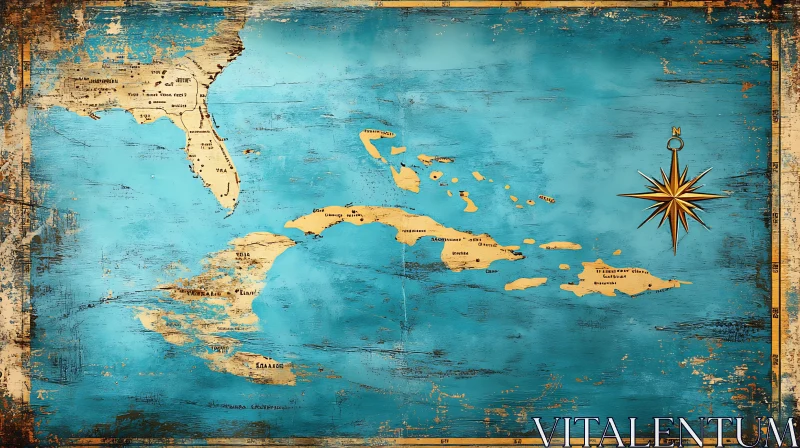 Vintage Caribbean Geographic Map AI Image