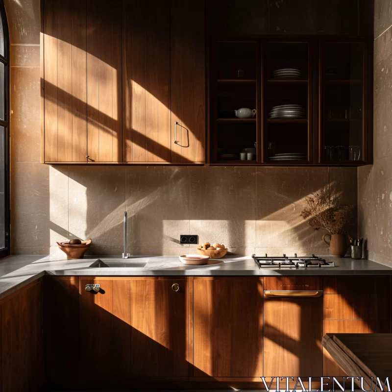 AI ART Warm Sunlit Kitchen Interior