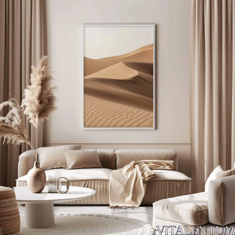 Neutral Living Room with Sand Dune Decor AI Image