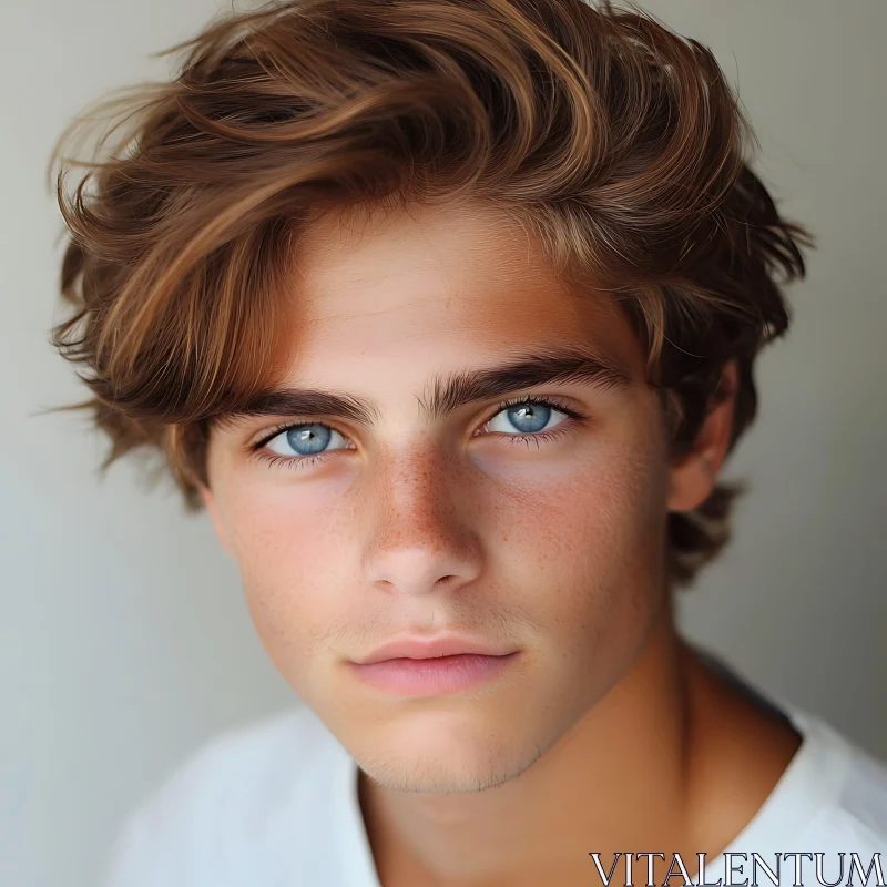 AI ART Young Man with Blue Eyes and Tousled Hair