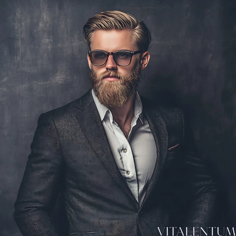 Confident Man with Fashionable Beard and Sunglasses AI Image