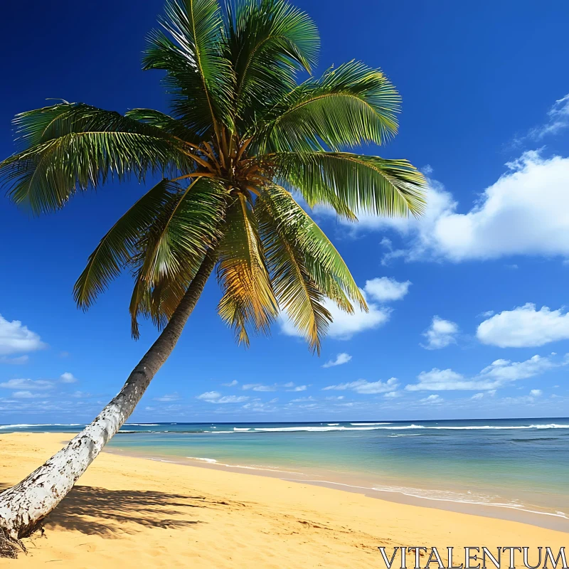 Relaxing Tropical Beach Landscape with Palm Tree AI Image