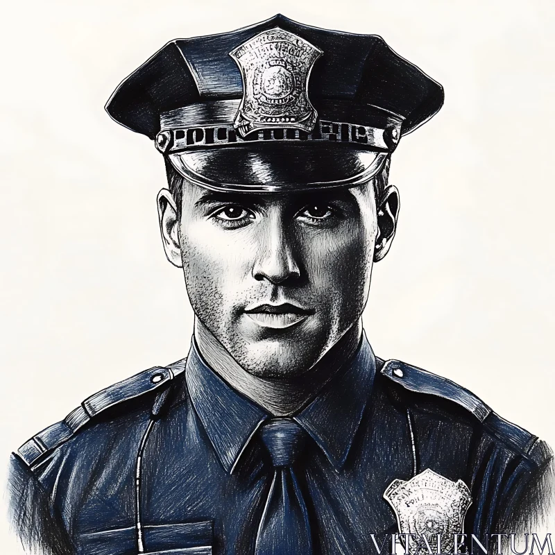 Illustrated Police Officer Portrait AI Image