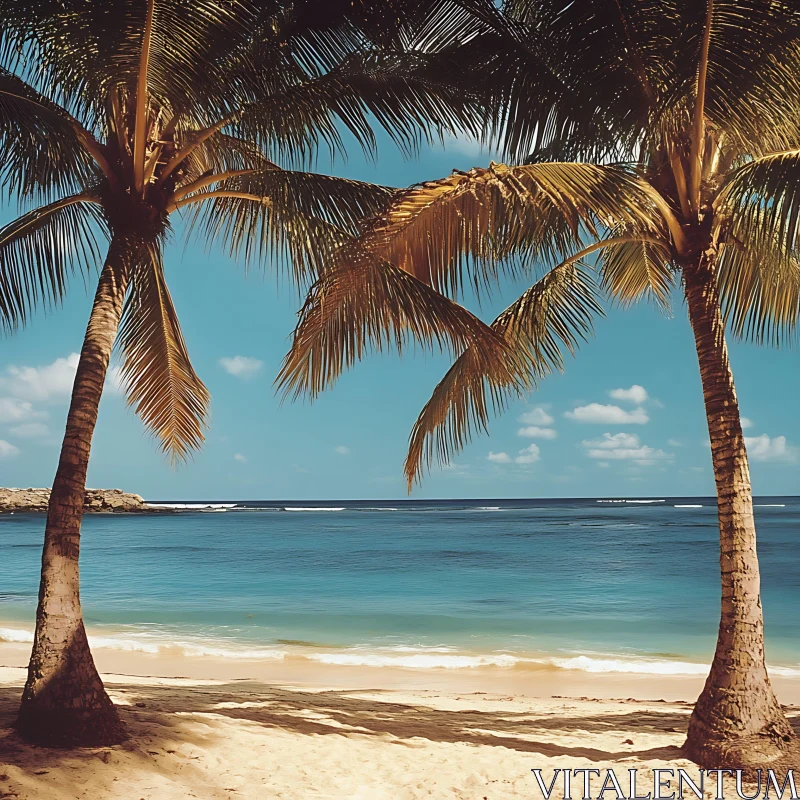 Peaceful Island Beach with Palm Trees AI Image