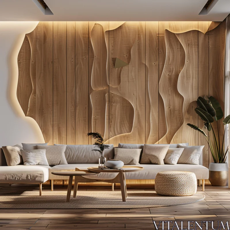 Contemporary Interior Design with Textured Wood AI Image