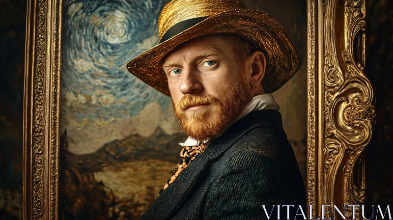 Vintage Portrait of Bearded Man in Hat AI Image