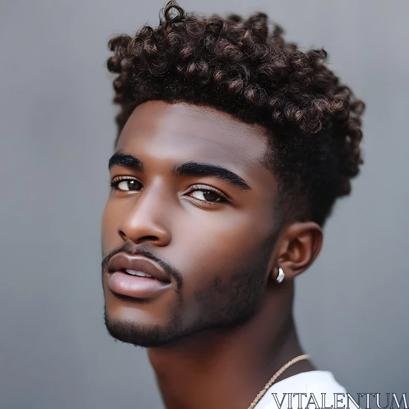 Man With Curly Hair in Stylish Earrings AI Image