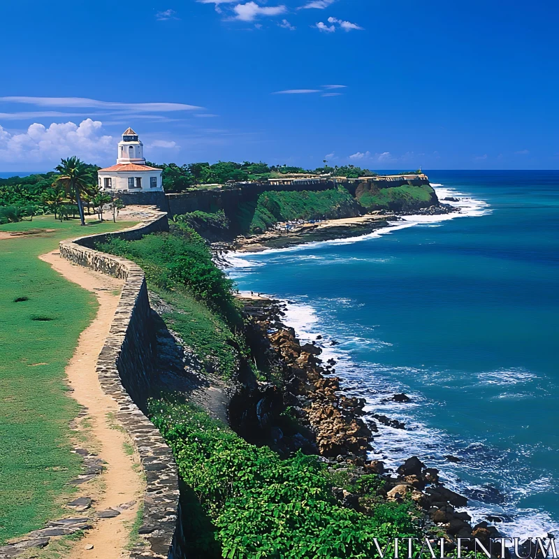 Coastal Cliffside Lighthouse with Ocean View AI Image