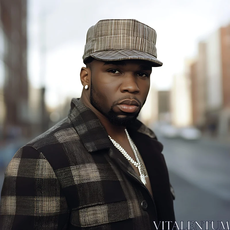 Urban Fashion Portrait of a Man in Plaid AI Image