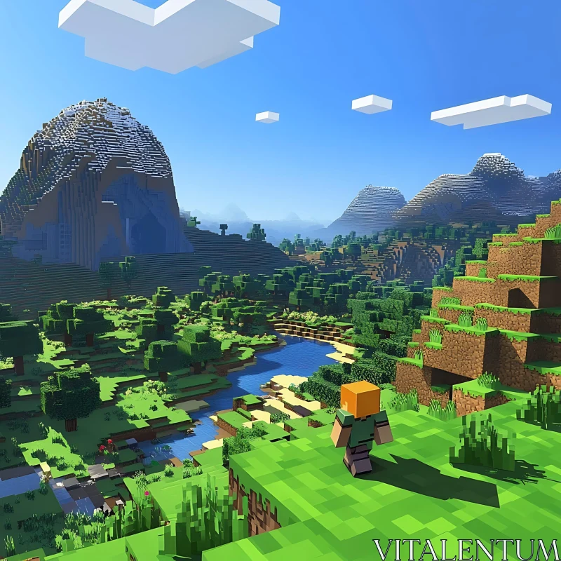 Blocky Minecraft Adventure in Lush Voxel Scenery AI Image