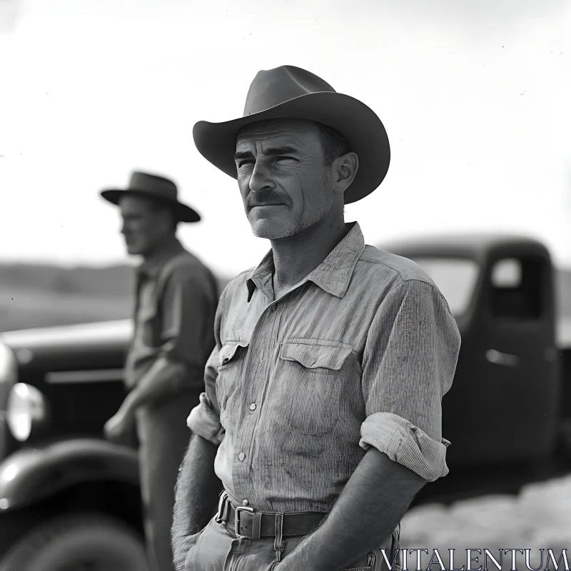 Vintage Farm Scene with Cowboys AI Image