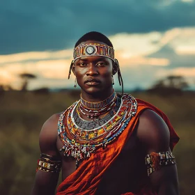 Traditional Maasai Man Adorned in Beaded Attire