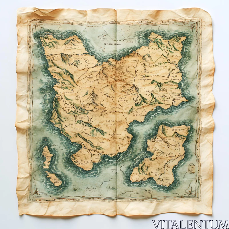 Hand-Drawn Antique Fantasy Map AI Image