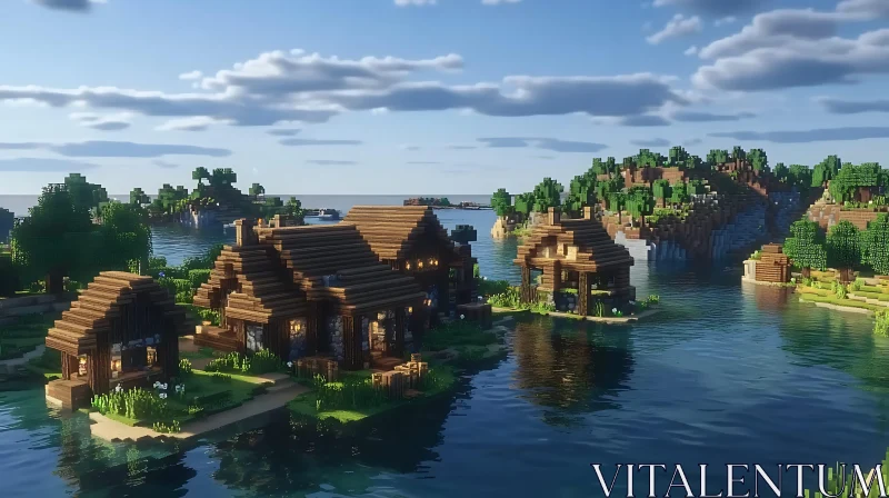 Minecraft Architectural Art on Scenic Islands AI Image