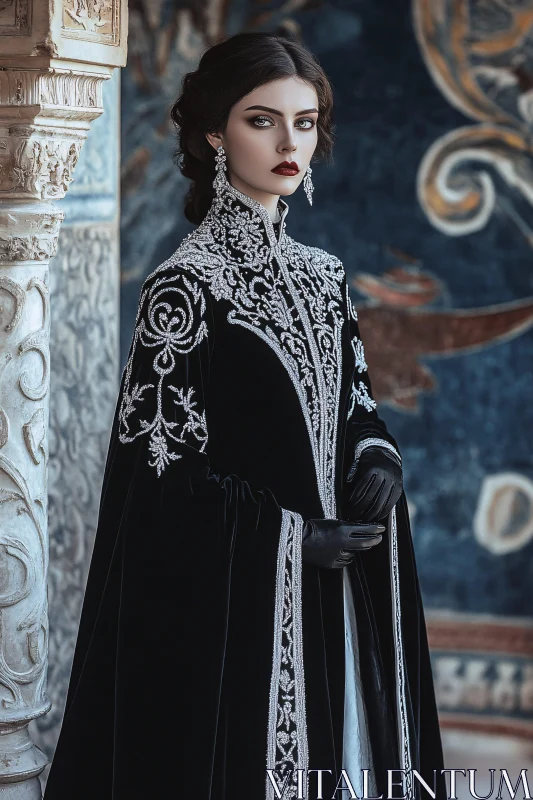 Velvet Elegance and Silver Detail AI Image