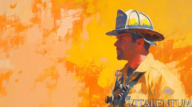 Profile Portrait of Firefighter in Abstract Art Style AI Image