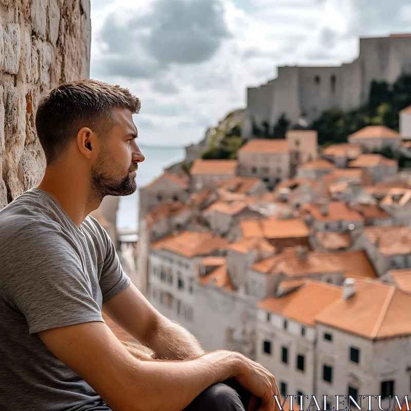 Reflective Gaze Over Historic Mediterranean Architecture AI Image