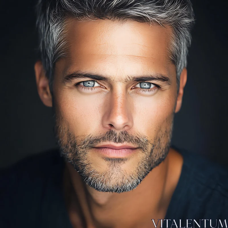 Close-Up Portrait of a Grey-Haired Man AI Image