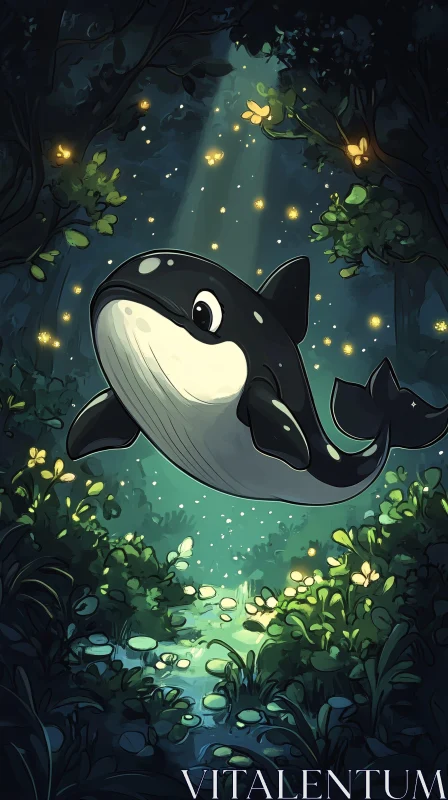 Whimsical Whale in Firefly Forest AI Image