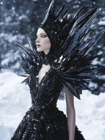 Black Gothic Dress with Crystalline Spikes